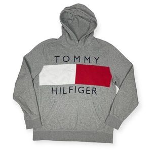 Tommy Hilfiger Outdoors Spell Out Big Flag Hoodie Sweatshirt SZ XL Gray